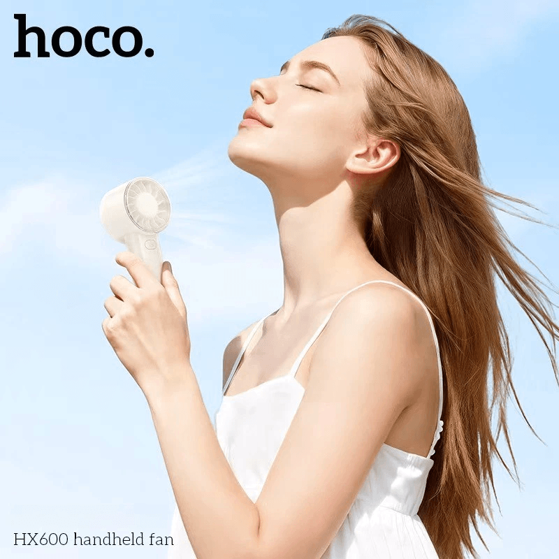 พัดลมพกพา HOCO HX600 สีขาว ปรับแรงลม 3 ระดับ แบตเตอรี่ 1200MAH ใช้งานสูงสุด 4.5 ชม.